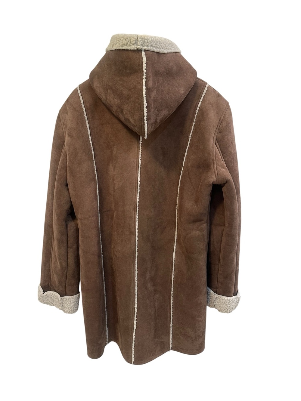 Outer Edge Y2K Faux Suede & Sherpa Lined Hooded Knee Length Coat Size Large - Picture 5 of 11